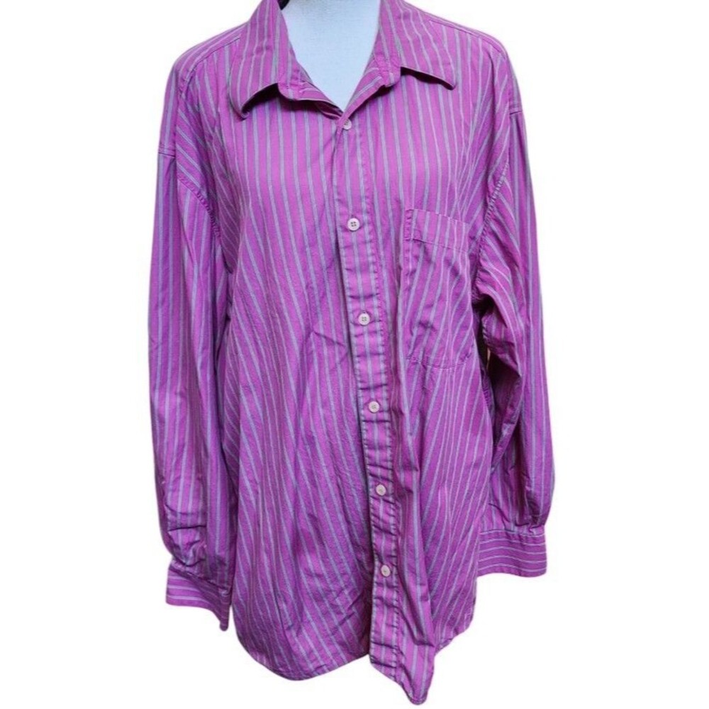 Mondo di Marco Pink Stripe Dress Shirt Italy Extra Fine Cotton Size 17 32/33